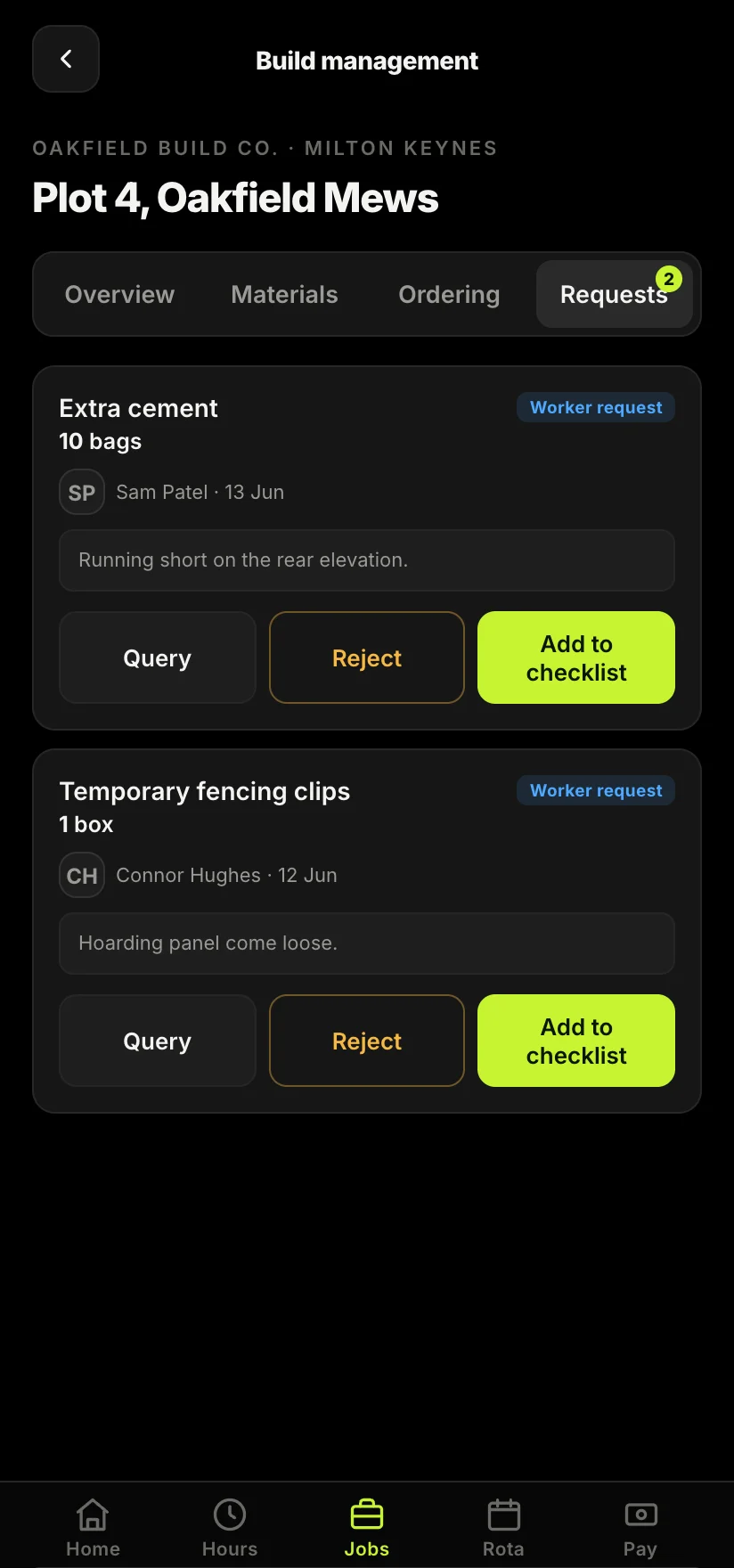 The Sitewise app showing material spend building against the budget